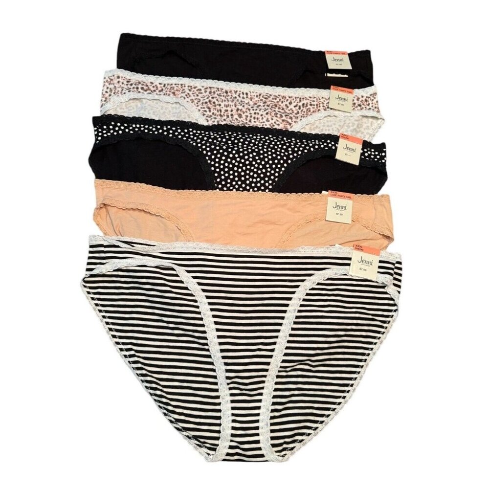 Lot of 5 Jenni Women's Sz 3XL Lace Trim Cotton Bikini Panties Underwear‎